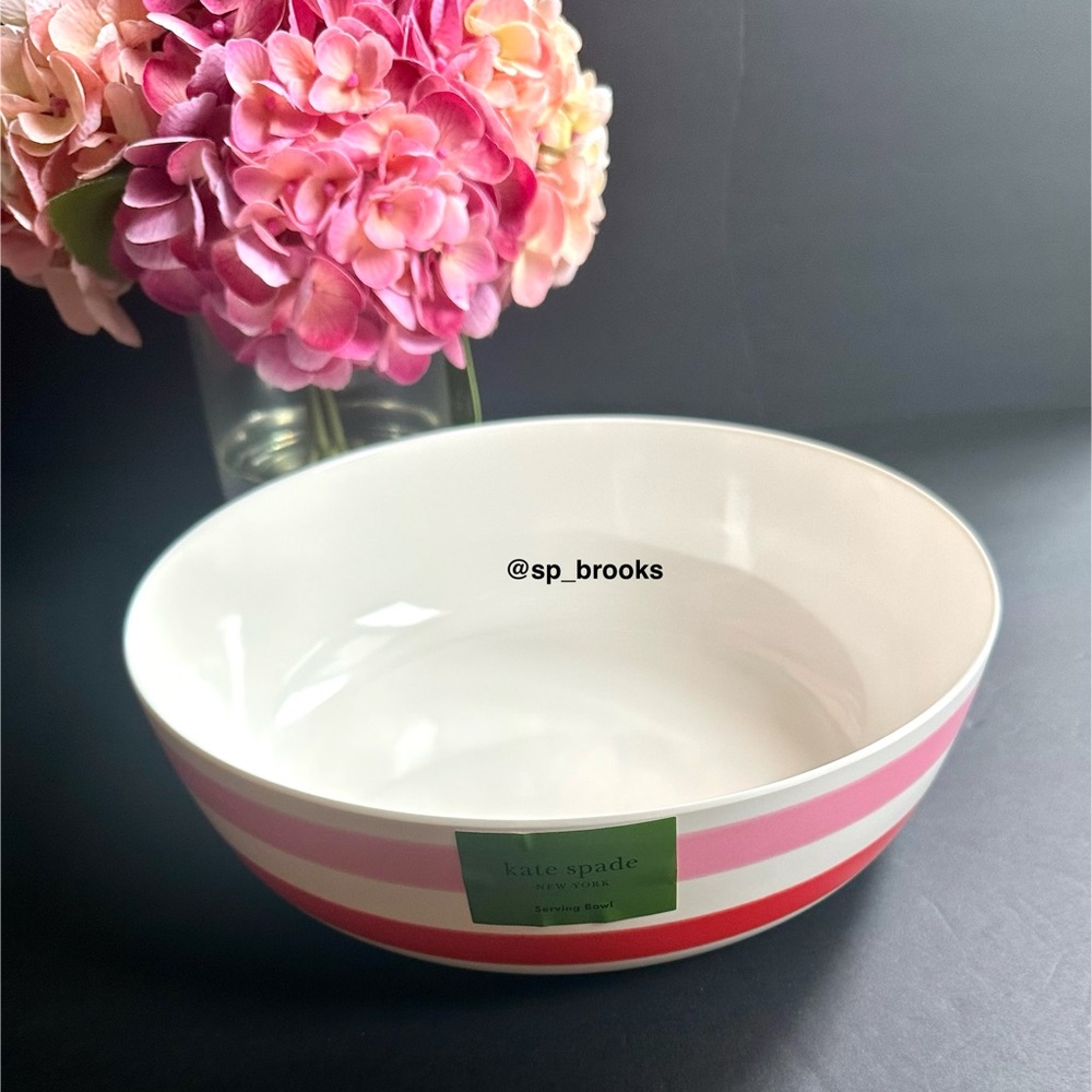 🎁1PC Kate Spade Adventure Stripe Serving Bowl -Pink 11” Kate Spade Melamine Bowl
